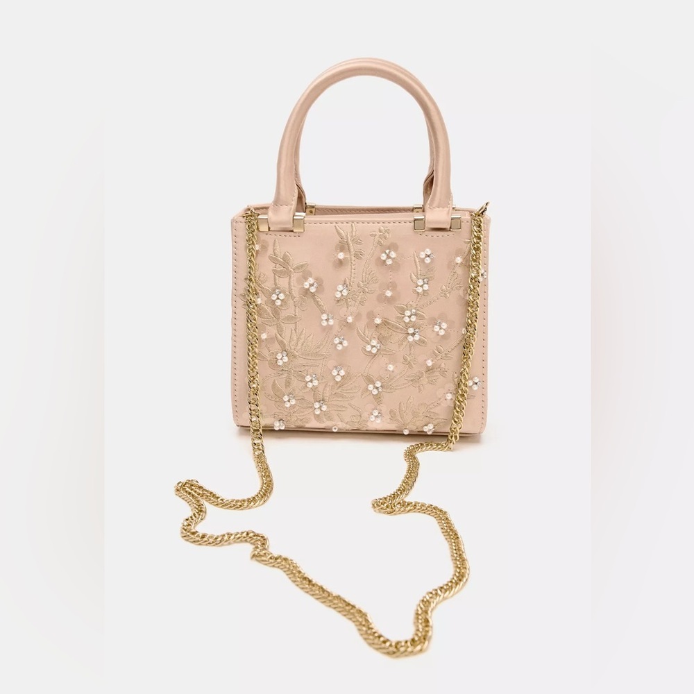 ZARA EMBROIDERED BEADED STRUCTURED HANDBAG BRIDAL - Picture 2 of 4